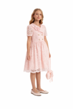 ⁦فستان تل للفتيات بطبقات وكشكش مع حقيبة مطابقة للأعمار من 8 إلي 14سنة⁩ - الصورة ⁦3⁩