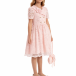 فستان تل للفتيات بطبقات وكشكش مع حقيبة مطابقة للأعمار من 8 إلي 14سنة