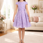 فستان بنات بنفسجي مزخرف بالزهور وحقيبة  من 8-14سنوات