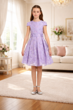 فستان بنات بنفسجي مزخرف بالزهور وحقيبة  من 8-14سنوات