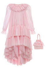 ⁦فستان شيفون للفتيات بطبقات وكشكش مع حقيبة مطابقة للأعمار من 8 إلى 15 سنة⁩ - الصورة ⁦2⁩