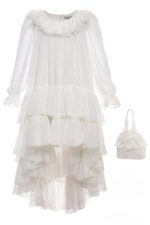 ⁦فستان شيفون بناتي بطبقات وكشكش بلون الكريمي مع حقيبة مطابقة للأعمار من 8 إلى 15 سنة⁩ - الصورة ⁦2⁩