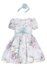 ⁦فستان بناتي أزرق بطبعة أزهار مع عصابة رأس للأعمار من 3 إلى 7 سنوات⁩ - الصورة ⁦2⁩