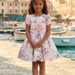 فستان بنات بنقشة الأزهار مع رباط رأس للأعمار من 3 إلى 7 سنوات