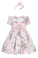 ⁦فستان بنات بنقشة الأزهار مع رباط رأس للأعمار من 3 إلى 7 سنوات⁩ - الصورة ⁦2⁩