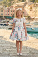 فستان بنات بلون الإكرو بطبعة الأزهار مع ربطة رأس للأعمار من 3 إلى 7 سنوات