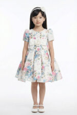 ⁦فستان بنات بلون الإكرو بطبعة الأزهار مع ربطة رأس للأعمار من 3 إلى 7 سنوات⁩ - الصورة ⁦2⁩