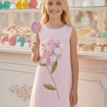 فستان باقة الزهور ثلاثي الأبعاد للفتيات مع رباط رأس ٣-٧ سنوات