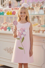 فستان باقة الزهور ثلاثي الأبعاد للفتيات مع رباط رأس ٣-٧ سنوات