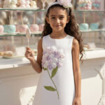 فستان الفتيات بلون الإكرو مع باقة زهور ثلاثية الأبعاد ورباط رأس (الأعمار 3-7 سنوات)