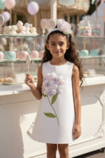 فستان الفتيات بلون الإكرو مع باقة زهور ثلاثية الأبعاد ورباط رأس (الأعمار 3-7 سنوات)