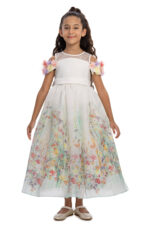 ⁦فستان طويل مزهر للبنات بألوان الكريمي (الأعمار 3-7 سنوات)⁩ - الصورة ⁦2⁩