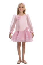 ⁦فستان أورجانزا مزين بالزهور للفتيات من عمر 3 إلى 7 سنوات⁩ - الصورة ⁦2⁩