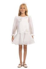 ⁦فستان أورجانزا مزين بالزهور للفتيات ٣-٧ سنوات بلون الإكرو⁩ - الصورة ⁦2⁩