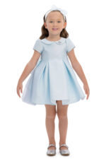 ⁦فستان أطفال أزرق بتفاصيل فيونكة ورباط رأس 6-24 شهر⁩ - الصورة ⁦2⁩