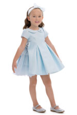 ⁦فستان أطفال أزرق بتفاصيل فيونكة ورباط رأس 6-24 شهر⁩ - الصورة ⁦3⁩