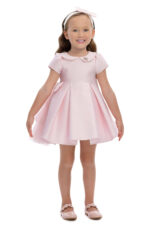 ⁦فستان أطفال بودرة مع تفاصيل فيونكة ورباط رأس ٦-٢٤ شهر⁩ - الصورة ⁦3⁩