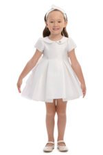 ⁦فستان بيبي بلون الكريمي مع تفاصيل فيونكة ورباط رأس للأعمار من 6 إلى 24 شهراً⁩ - الصورة ⁦2⁩