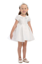 ⁦فستان بيبي بلون الكريمي مع تفاصيل فيونكة ورباط رأس للأعمار من 6 إلى 24 شهراً⁩ - الصورة ⁦3⁩