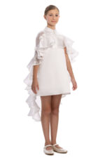 ⁦فستان الفتيات بكاب مكشكش بلون الإكرو للأعمار من 8 إلى 14 سنة⁩ - الصورة ⁦3⁩