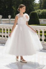 فستان تول زهري للفتيات ٨-١٤ سنة بلون الكريمي