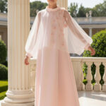 فستان بنات بودر مع طبقة علوية شفافة قابلة للفصل للأعمار من 8 إلى 14 سنة