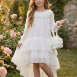 فستان شيفون بكشكش للبنات مع حقيبة - من عمر 3 إلى 7 سنوات