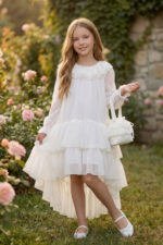 فستان شيفون بكشكش للبنات مع حقيبة - من عمر 3 إلى 7 سنوات