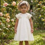 فستان بنات أطفال بلون الإكرو بنقشة القلوب ورباط رأس ٦-٢٤ شهر