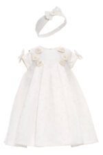 ⁦فستان بنات أطفال بلون الإكرو بنقشة القلوب ورباط رأس ٦-٢٤ شهر⁩ - الصورة ⁦2⁩