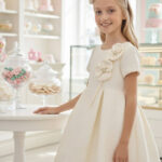فستان جاكار بنات بلون العاج للأعمار من 3 إلى 7 سنوات