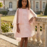 فستان جاكار خط A للفتيات مع عباءة - للأعمار من 8 إلى 15 سنة