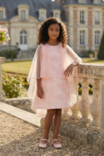 فستان جاكار خط A للفتيات مع عباءة - للأعمار من 8 إلى 15 سنة