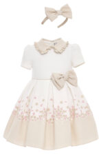 ⁦فستان جاكار مزخرف بالزهور للبنات مع ربطة رأس على شكل فيونكة، للأعمار من 3 إلى 7 سنوات⁩ - الصورة ⁦2⁩