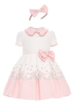 ⁦فستان جاكار مزهر للفتيات مع ربطة رأس على شكل فيونكة من بودر - للأعمار من 3 إلى 7 سنوات⁩ - الصورة ⁦2⁩