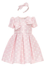 ⁦طقم فستان بنات بنقشة النقاط ورباط رأس للأطفال من 3 إلى 7 سنوات⁩ - الصورة ⁦2⁩