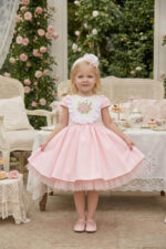 فستان بناتي مطرز وفكتوري مع رباط رأس للأطفال من عمر 6 إلى 24 شهرًا
