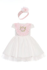 ⁦فستان بناتي بيبي بلون الكريمي المطرز مع رباط رأس ٦-٢٤ شهر⁩ - الصورة ⁦2⁩