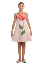 ⁦فستان بنات بودر بنقشة التوليب للأعمار من 8 إلى 15 سنة⁩ - الصورة ⁦2⁩