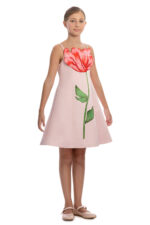 ⁦فستان بنات بودر بنقشة التوليب للأعمار من 8 إلى 15 سنة⁩ - الصورة ⁦3⁩