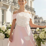 فستان بنات بودر بتفاصيل وردية ثلاثية الأبعاد للأعمار من 8 إلى 15 سنة