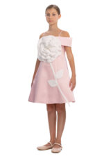 ⁦فستان بنات بودر بتفاصيل وردية ثلاثية الأبعاد للأعمار من 8 إلى 15 سنة⁩ - الصورة ⁦3⁩