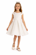 ⁦فستان بنات ابيضّ أوف وايت بقماش بارز مع رباط رأس  وجاكيت للأعمار من 3 إلى 7 سنوات⁩ - الصورة ⁦4⁩