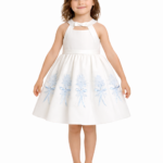 فستان بنات ابيضّ  مزخرف بالزهور وطوق راس 6شهور -3 سنوات