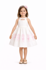 ⁦فستان بنات ابيضّ  مزخرف بالزهور وطوق راس 6شهور -3 سنوات⁩ - الصورة ⁦5⁩