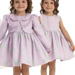 فستان أطفال ليلكي مع تفاصيل قلوب وجاكيت انيق ورباط رأس ٦-٢٤ شهر