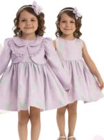 فستان أطفال ليلكي مع تفاصيل قلوب وجاكيت انيق ورباط رأس ٦-٢٤ شهر