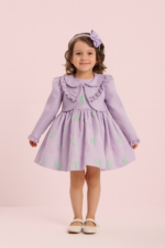 ⁦فستان أطفال ليلكي مع تفاصيل قلوب وجاكيت انيق ورباط رأس ٦-٢٤ شهر⁩ - الصورة ⁦2⁩