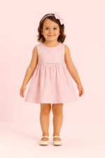 ⁦فستان أطفال بودرة مع تفاصيل قلوب وجاكيت انيق  ورباط رأس ٦-٢٤ شهر⁩ - الصورة ⁦3⁩