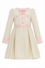 ⁦فستان أنيق من التويد للبنات بأزرار لؤلؤية (من عمر 8 إلى 15 سنة)⁩ - الصورة ⁦2⁩